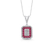 14ct/14K White Gold Ruby & Diamond Pendant – Ruby Halo Diamond with Baguette Center 0.52ct