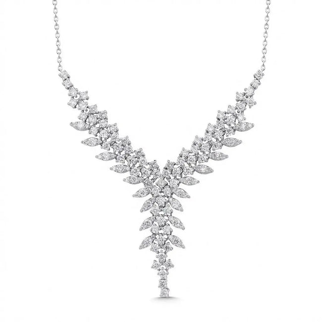 14ct/14K White Gold Natural Diamond Necklace – V Shape Diamond Statement 3.02ct
