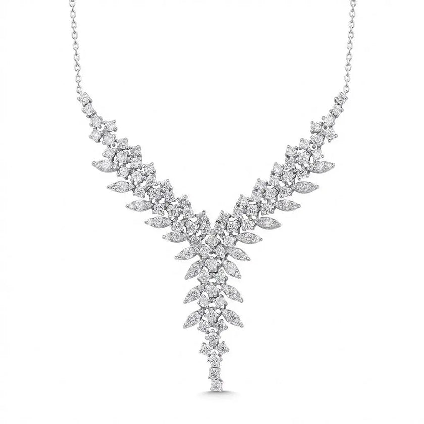 14ct/14K White Gold Natural Diamond Necklace – V Shape Diamond Statement 3.02ct