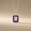 14ct/14K White Gold Ruby & Diamond Pendant – Ruby Halo Baguette Diamond 0.31ct