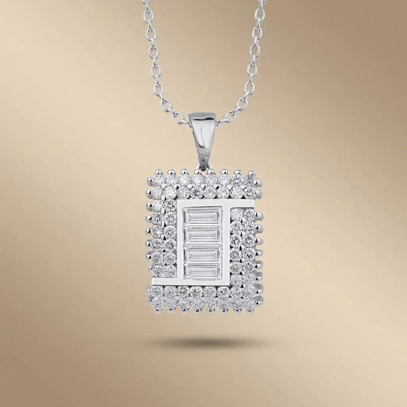 14ct/14K White Gold Natural Diamond Pendant – Baguette Center Square Diamond 1.03ct