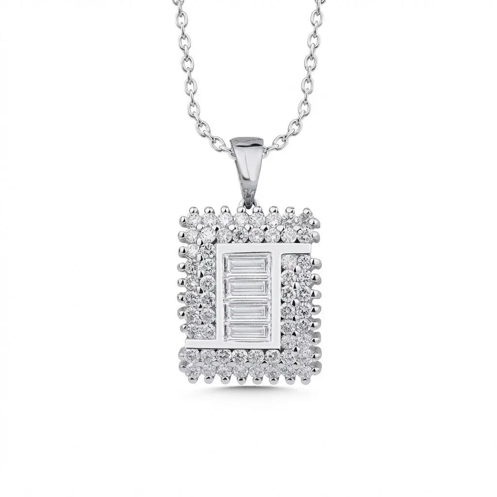 14ct/14K White Gold Natural Diamond Pendant – Baguette Center Square Diamond 1.03ct
