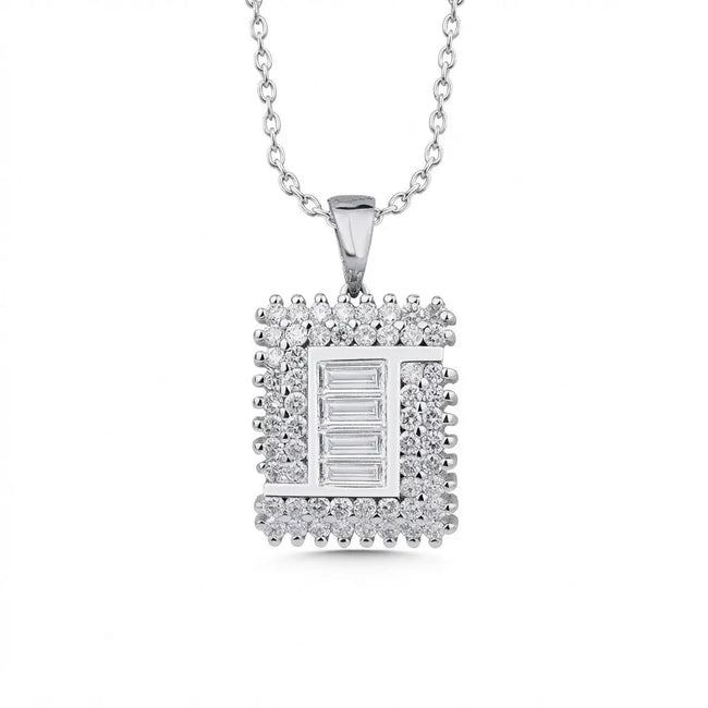 14ct/14K White Gold Natural Diamond Pendant – Baguette Center Square Diamond 1.03ct