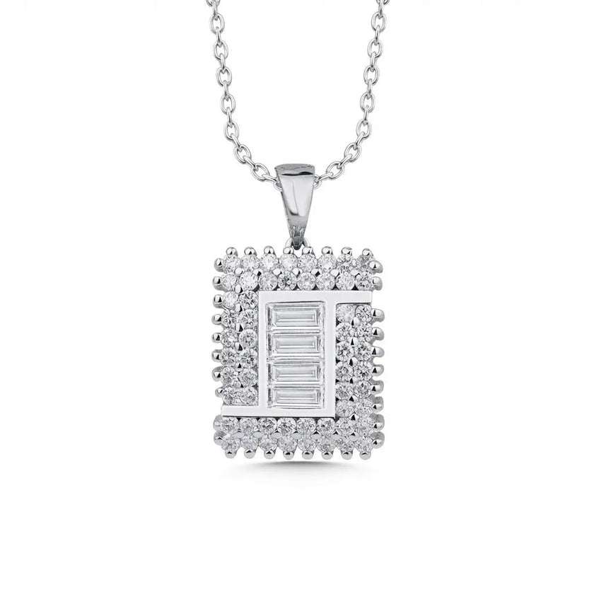 14ct/14K White Gold Natural Diamond Pendant – Baguette Center Square Diamond 1.03ct
