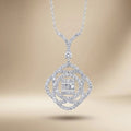 14ct/14K White Gold Natural Diamond Pendant – Floral Halo Baguette Diamond 0.86ct