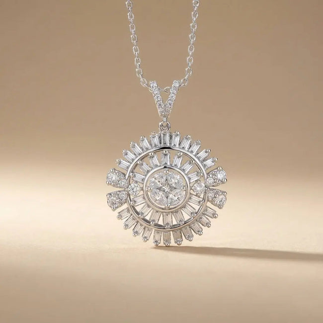 14ct/14K White Gold Natural Diamond Pendant – Sunburst Baguette Diamond 1.28ct