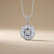 14ct/14K White Gold Natural Diamond Pendant – Baguette Halo Diamond Circle 0.74ct