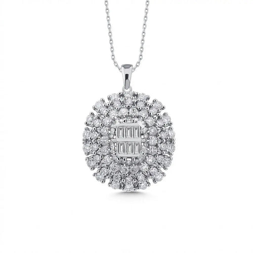 14ct/14K White Gold Natural Diamond Pendant – Oval Baguette Cluster 1.39ct