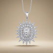 14ct/14K White Gold Natural Diamond Pendant – Radiant Starburst Diamond 1.28ct
