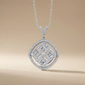 14ct/14K White Gold Natural Diamond Pendant – Geometric Baguette Diamond Halo 1.03ct