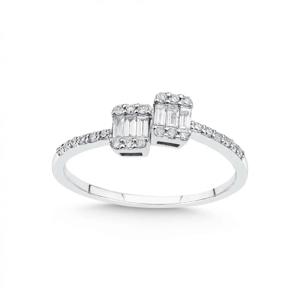 14ct/14K White Gold Natural Diamond Ring – Double Baguette Diamond Open 0.25ct
