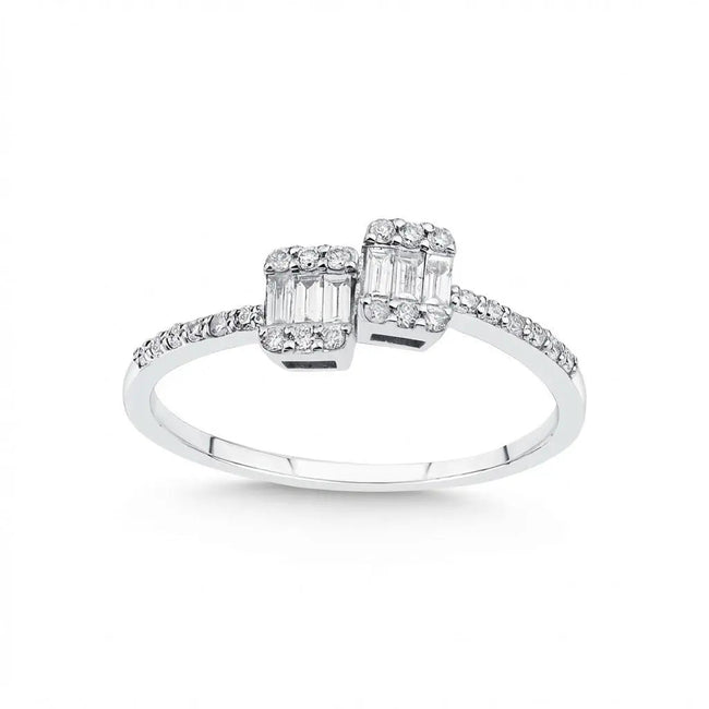 14ct/14K White Gold Natural Diamond Ring – Double Baguette Diamond Open 0.25ct