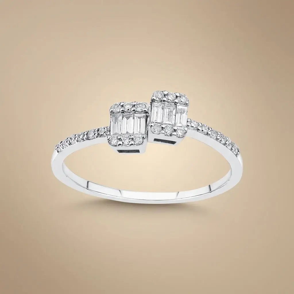 14ct/14K White Gold Natural Diamond Ring – Double Baguette Diamond Open 0.25ct