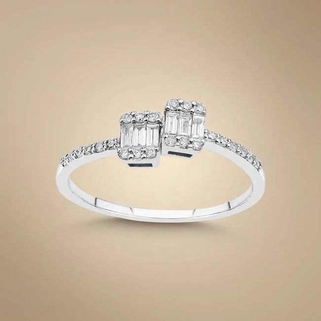 14ct/14K White Gold Natural Diamond Ring – Double Baguette Diamond Open 0.25ct