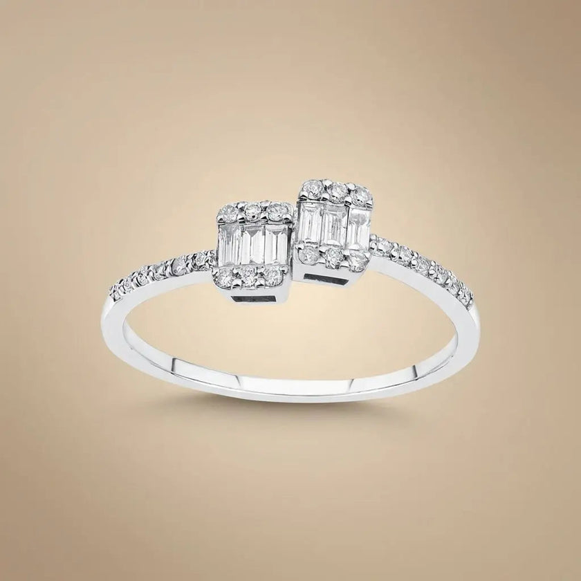 14ct/14K White Gold Natural Diamond Ring – Double Baguette Diamond Open 0.25ct