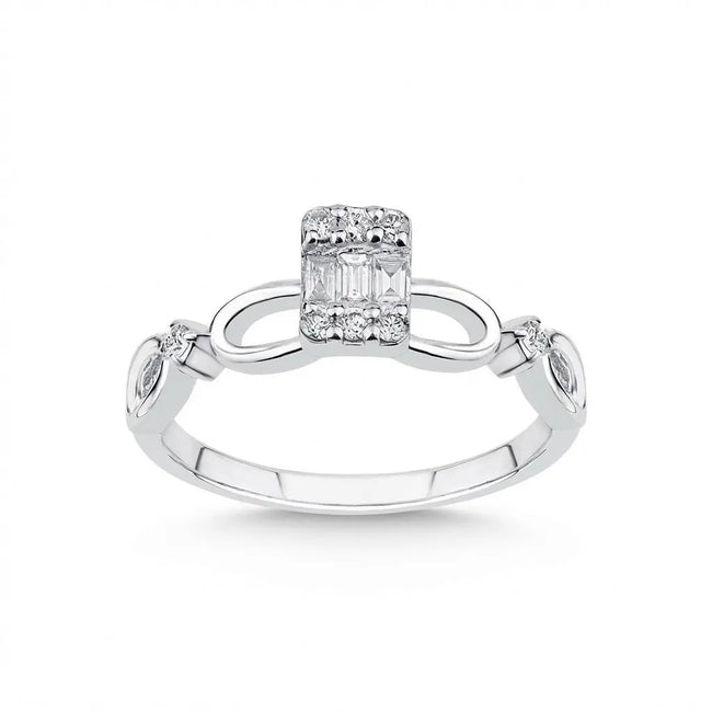 14ct/14K White Gold Natural Diamond Ring – Infinity Diamond with Baguette Center 0.1ct