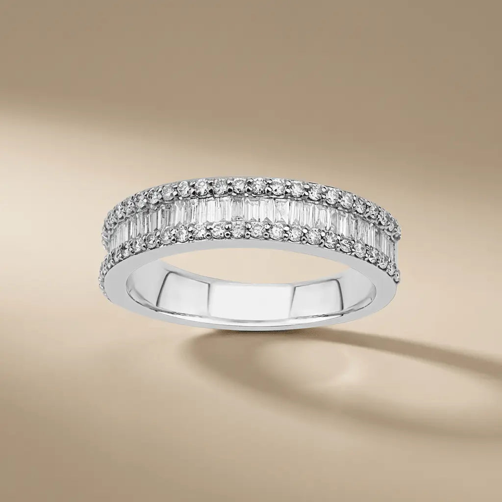 Gold Wedding Band – Baguette Round Diamond Eternity – 14ct Gold