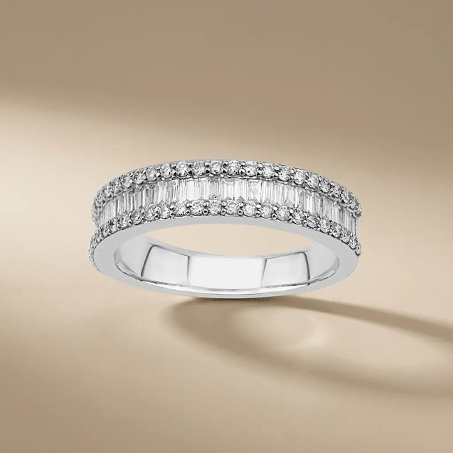 Gold Wedding Band – Baguette Round Diamond Eternity – 14ct Gold