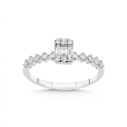14ct/14K White Gold Natural Diamond Ring – Baguette Diamond Cluster with Accented 0.34ct