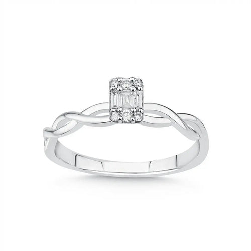 Anillo de oro blanco de 14 ct/14 K con diamante natural – Diamante baguette trenzado de 0,12 ct