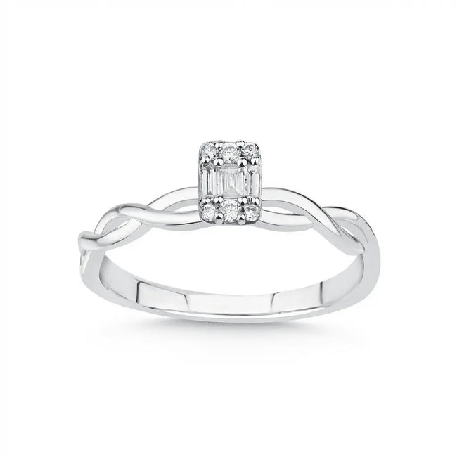 14ct/14K White Gold Natural Diamond Ring – Twisted Baguette Diamond 0.12ct