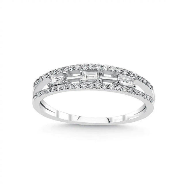 14ct/14K White Gold Natural Diamond Ring – Baguette Diamond Center 0.31ct