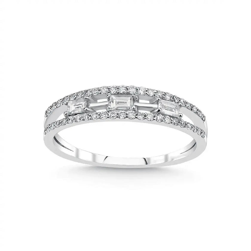 14ct/14K White Gold Natural Diamond Ring – Baguette Diamond Center 0.31ct