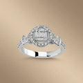 14ct/14K White Gold Natural Diamond Ring – Halo Baguette Diamond Cluster 0.52ct
