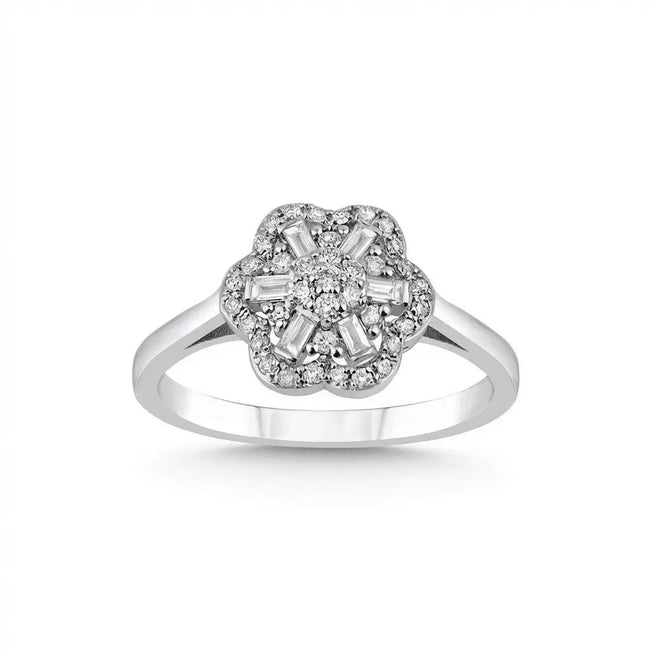 14ct/14K White Gold Natural Diamond Ring – Vintage Flower Diamond Cluster 0.3ct