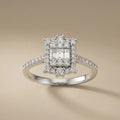14ct/14K White Gold Natural Diamond Ring – Baguette Center Double Halo Diamond 0.72ct