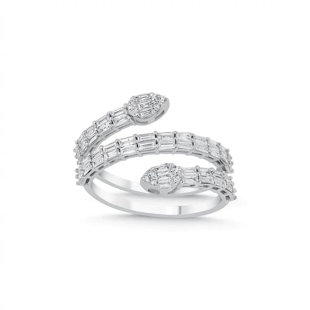 14ct/14K White Gold Natural Diamond Ring – Wrap Style Baguette Diamond 1.01ct