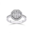 14ct/14K White Gold Natural Diamond Ring – Geometric Baguette Round Diamond Halo 0.5ct