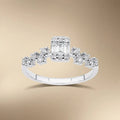 14ct/14K White Gold Natural Diamond Ring – Baguette Center Diamond with Round Diamond Accents 0.37ct