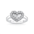 14ct/14K White Gold Natural Diamond Ring – Heart Shape Diamond Cluster with Baguette Center 0.81ct