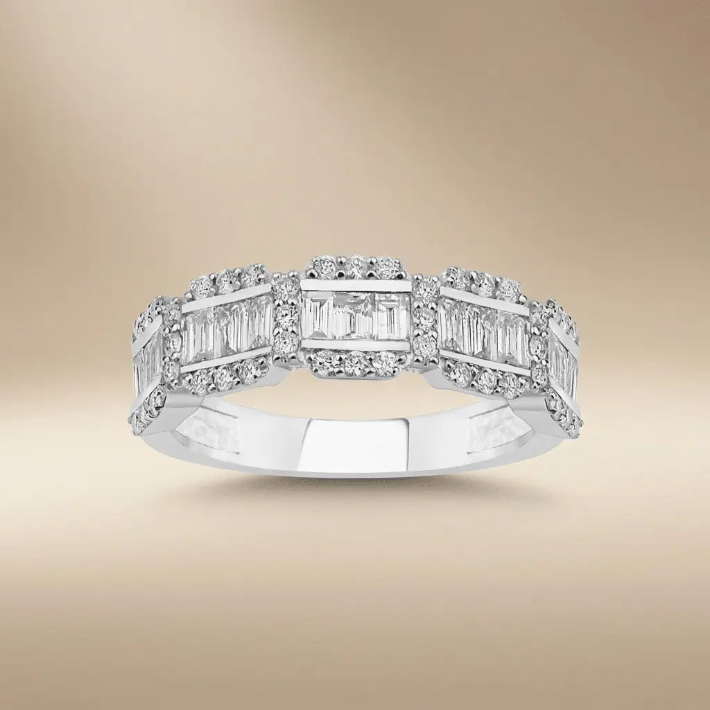 14ct/14K White Gold Natural Diamond Ring – Baguette Diamond Multi Row 1.26ct