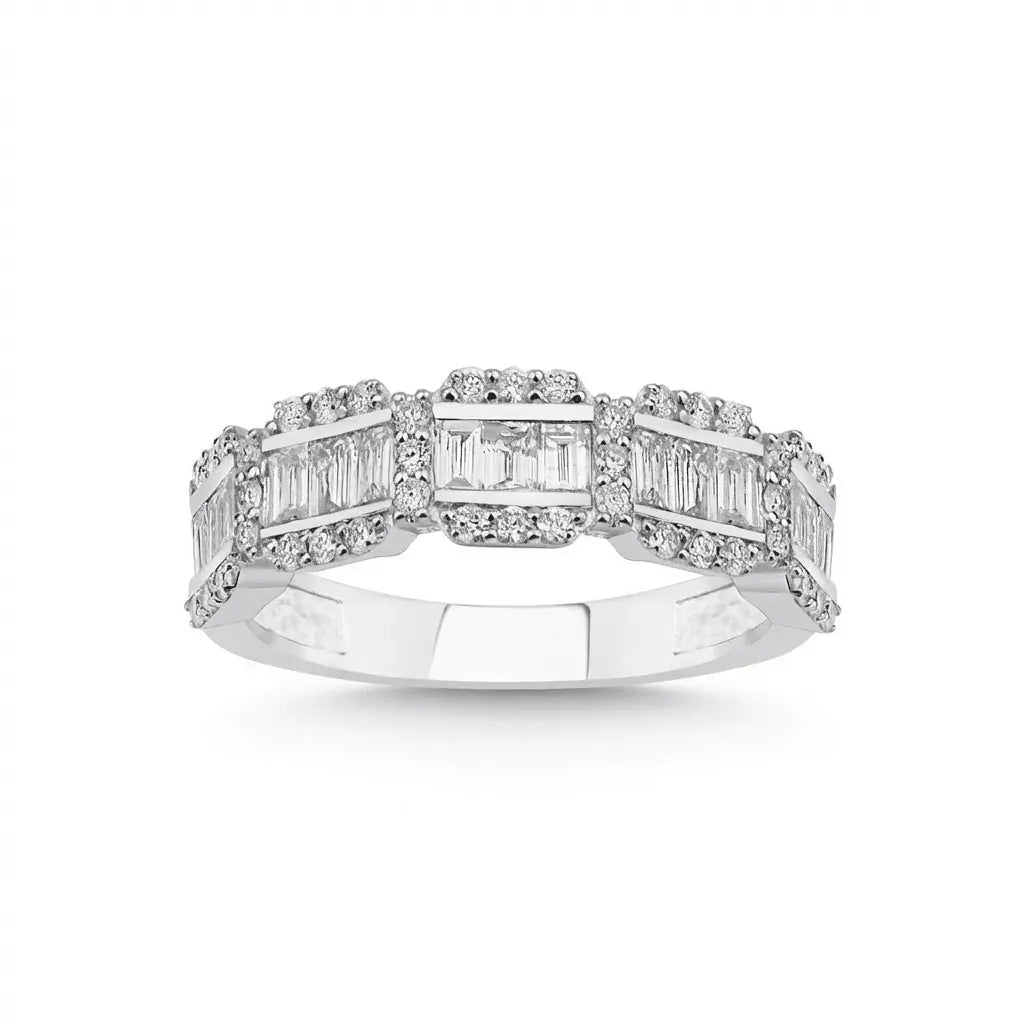 14ct/14K White Gold Natural Diamond Ring – Baguette Diamond Multi Row 1.26ct