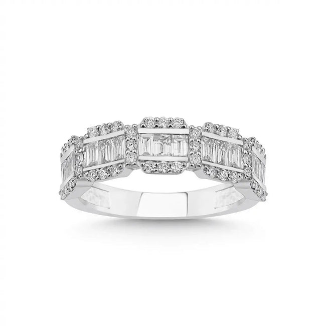 14ct/14K White Gold Natural Diamond Ring – Baguette Diamond Multi Row 1.26ct