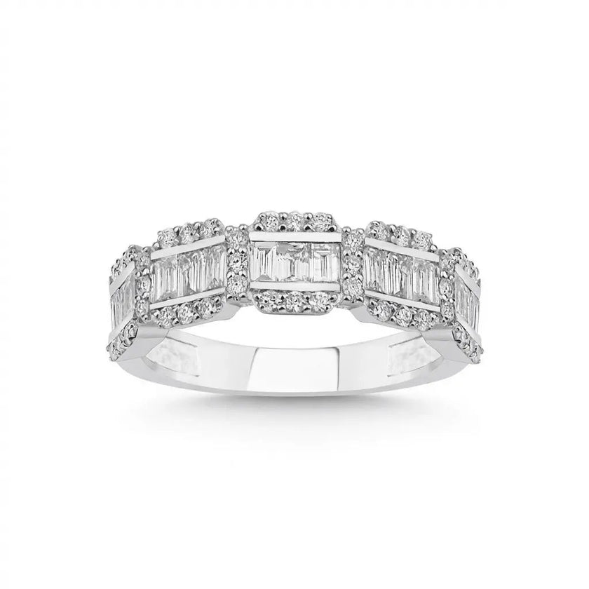 14ct/14K White Gold Natural Diamond Ring – Baguette Diamond Multi Row 1.26ct