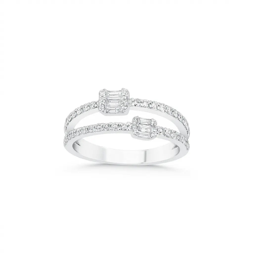 14ct/14K White Gold Natural Diamond Ring – Open Double Diamond with Baguette Clusters 0.5ct