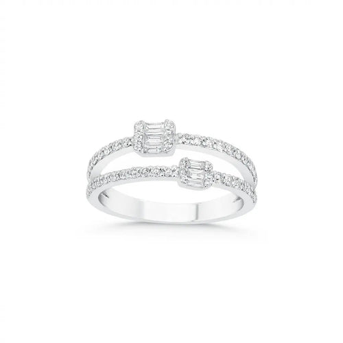 14ct/14K White Gold Natural Diamond Ring – Open Double Diamond with Baguette Clusters 0.5ct