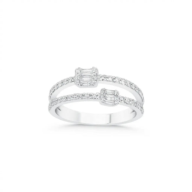 14ct/14K White Gold Natural Diamond Ring – Open Double Diamond with Baguette Clusters 0.5ct