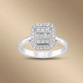 14ct/14K White Gold Natural Diamond Ring – Baguette Halo Diamond 0.57ct