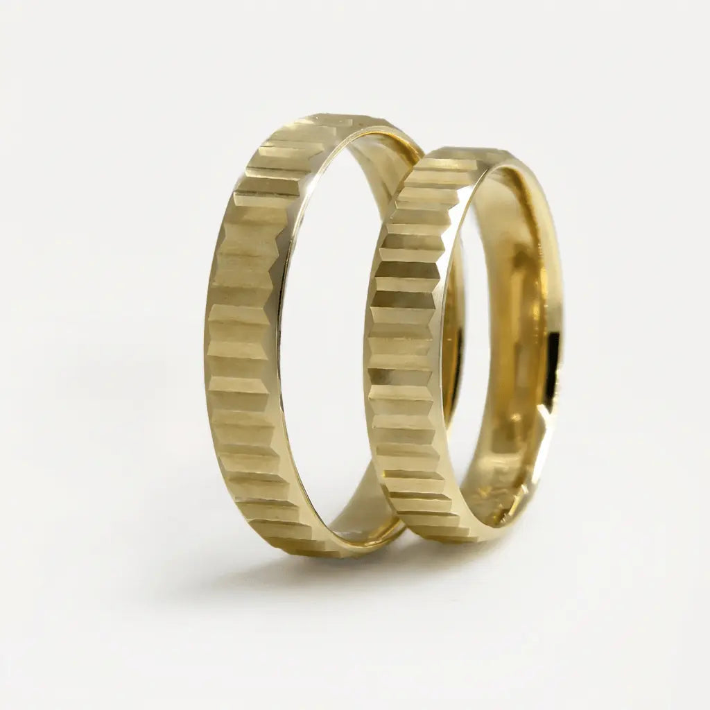 4mm Gold Wedding Band – Architectural Cut Vector – 9ct/14ct/18ct Gold