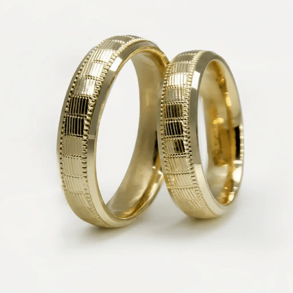 5mm Gold Wedding Band – Structured Lines Grid Line – 9ct/14ct/18ct Gold