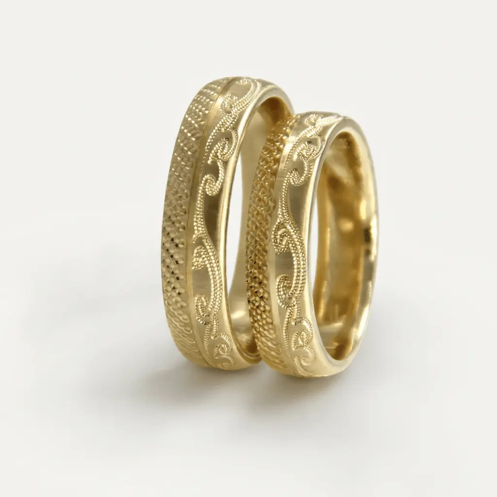 5mm Gold Wedding Band – Classic Ornate Faceted – 9ct/14ct/18ct Gold