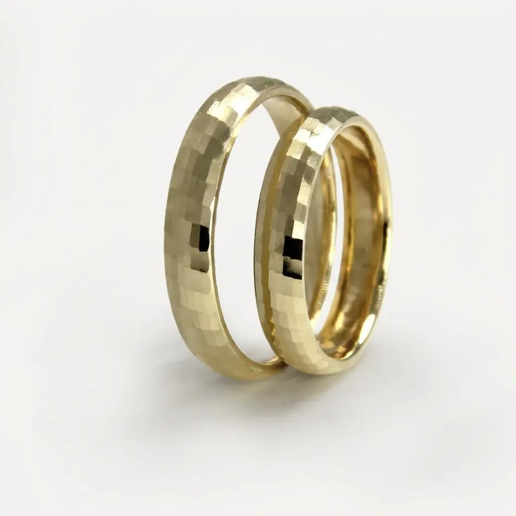 4mm Gold Wedding Band – Faceted Hammered – 9ct/14ct/18ct Gold