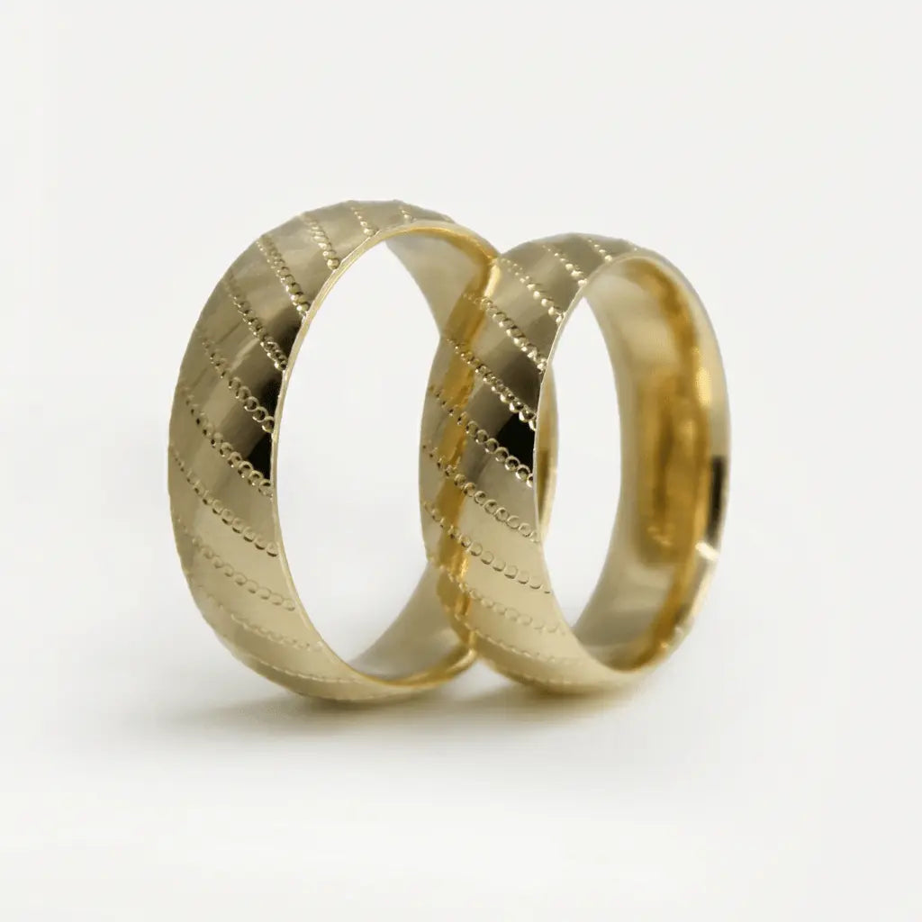 6mm Gold Wedding Band – Diagonal Line Faceted – 9ct/14ct/18ct Gold