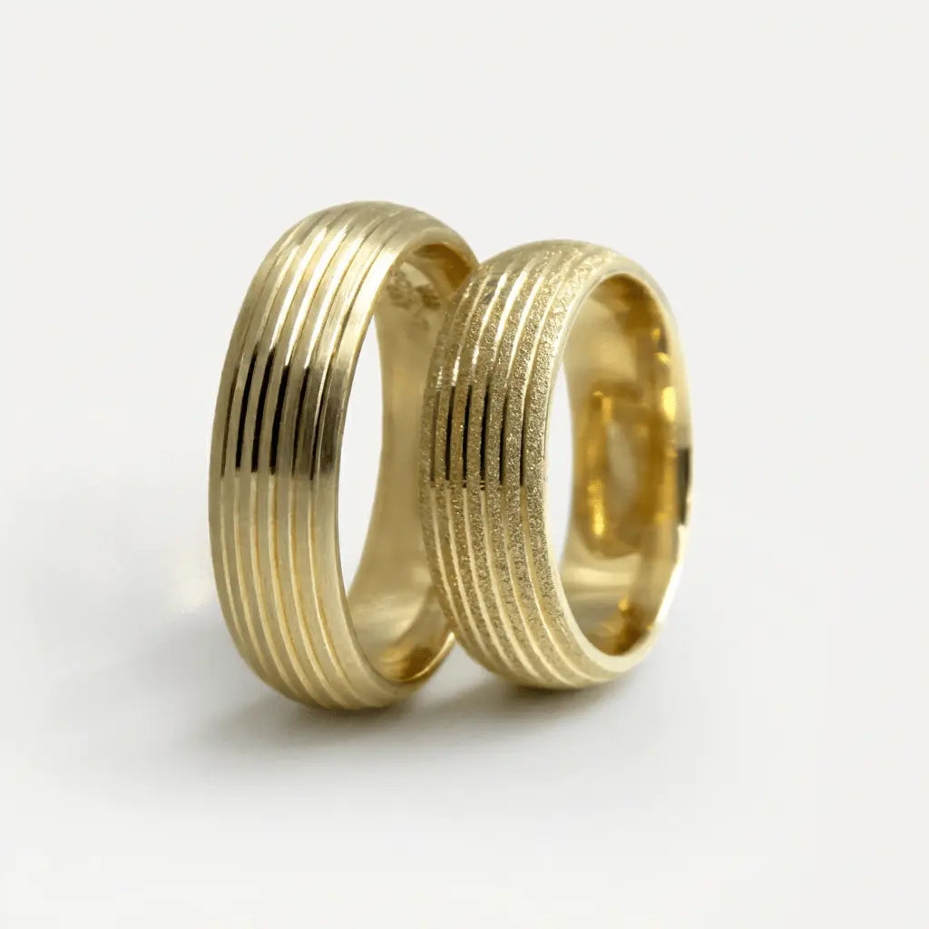 6mm Gold Wedding Band – Parallel Line Satin – 9ct/14ct/18ct Gold