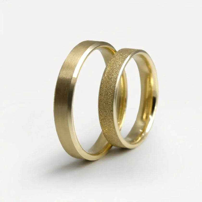 4mm Gold Wedding Band – Satin Sparkle Contrast – 9ct/14ct/18ct Gold