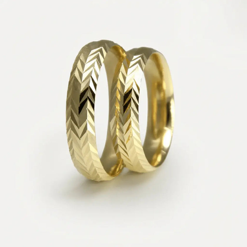 5mm Gold Wedding Band – Chevron Faceted – 9ct/14ct/18ct Gold